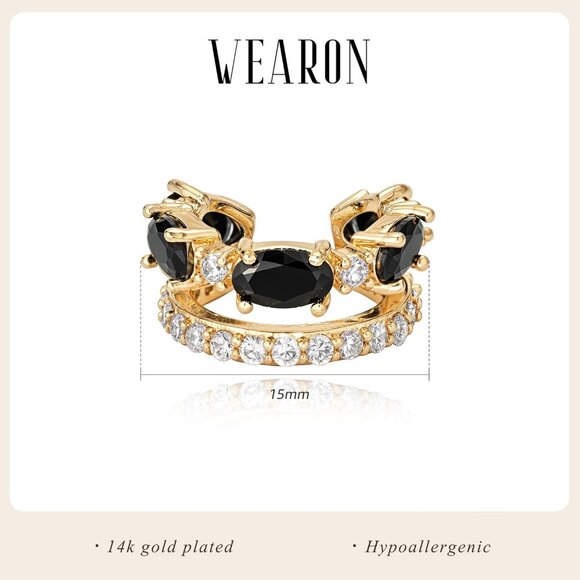 14K Gold Plated Jewelry Zircon Diamond Turquoise Cuffs Non Piercing Earrings - Picture 4 of 7